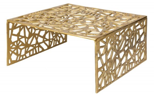 Art-deco čtvercový konferenční stolek Hoja ve zlaté barvě z kovu 60cm