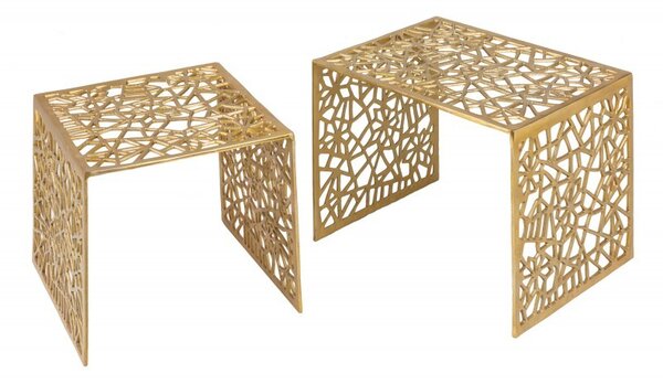 Art-deco set čtverečních konferenčních stolků Hoja zlaté barvy
