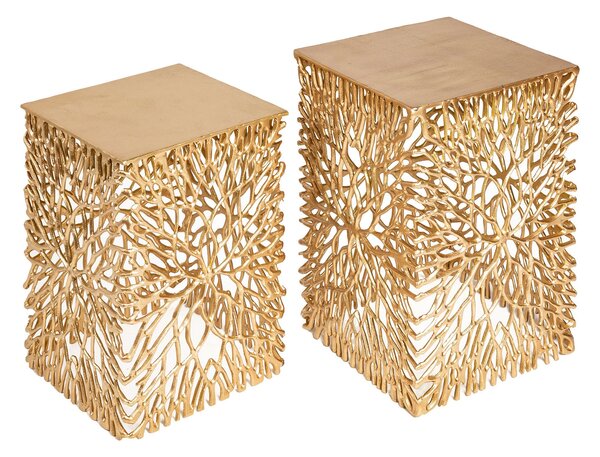 Art-deco stylový set dvou čtverečních příručních stolků Hoja ve zlaté barvě