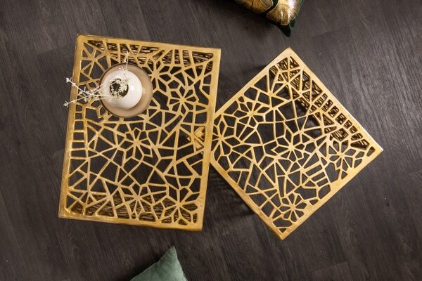 Art-deco set čtverečních konferenčních stolků Hoja zlaté barvy