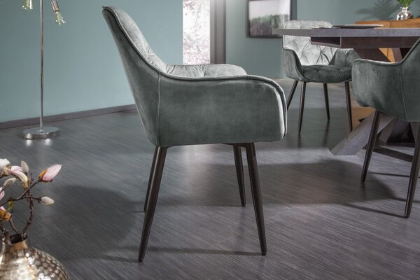 Retro designové šedozelené čalouněné křeslo Milano s opěrkami na ruce 84cm