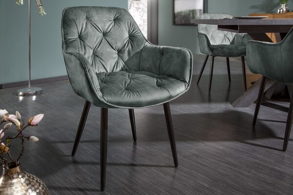 Retro designové šedozelené čalouněné křeslo Milano s opěrkami na ruce 84cm