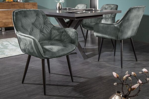 Retro designové šedozelené čalouněné křeslo Milano s opěrkami na ruce 84cm