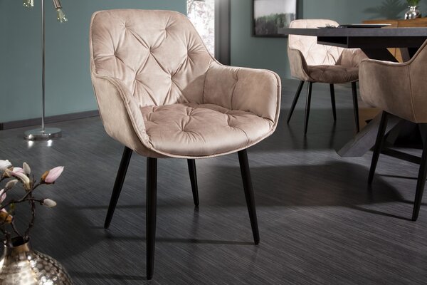 Retro designová béžová čalouněná jídelní židle Milano s područkami 84cm