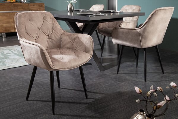 Retro designová béžová čalouněná jídelní židle Milano s područkami 84cm