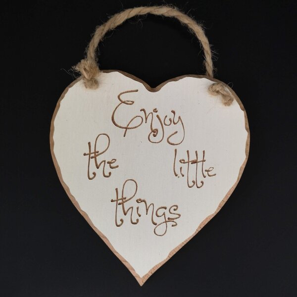 AMADEA Dřevěné srdce s rytým textem Enjoy little things, masivní dřevo, 16x15x1 cm