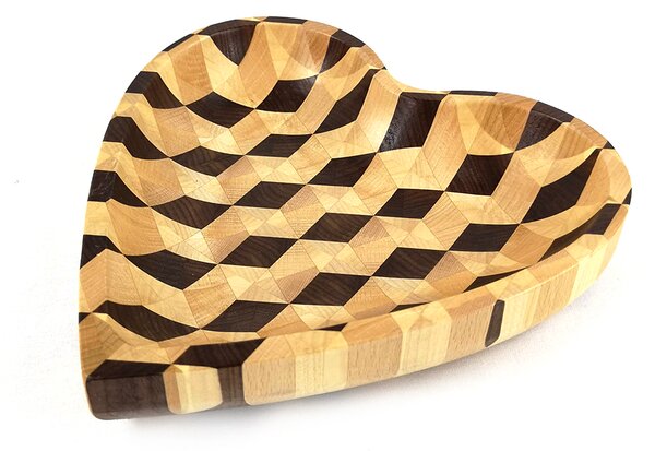 AMADEA Dřevěná miska ve tvaru srdce mozaika, masivní dřevo, 3 druhy dřevin, rozměr 25x25x4,5 cm