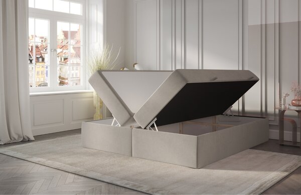 Maison de Rêve Světle béžová sametová postel boxspring ASH 140 x 200 cm