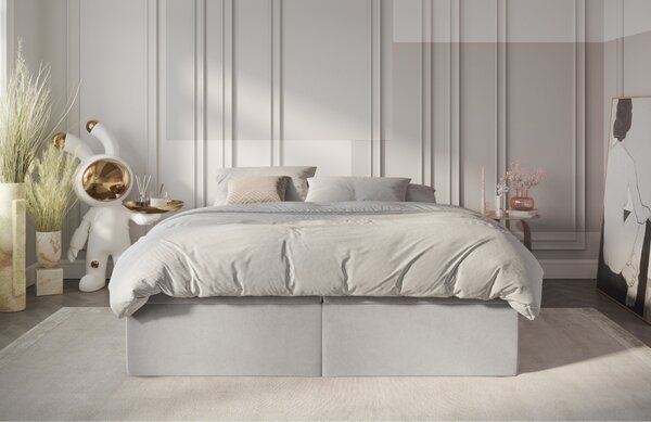 Maison de Rêve Světle béžová sametová postel boxspring ASH 140 x 200 cm