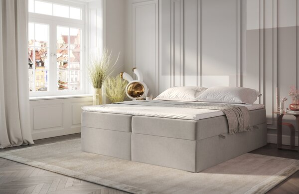 Maison de Rêve Světle béžová sametová postel boxspring ASH 140 x 200 cm