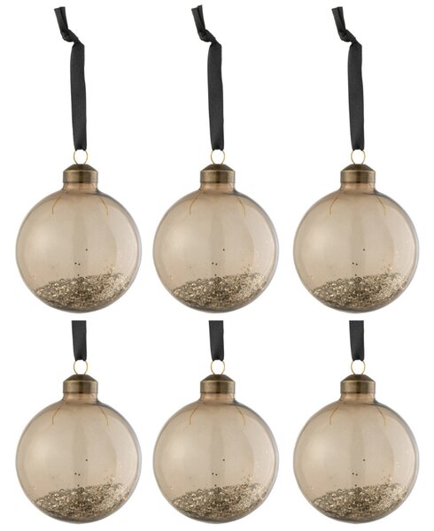 Set šesti hnědých skleněných vánočních ozdob J-line Gloss 8 cm