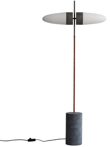 Opálově bílá skleněná stojací lampa 101Copenhagen Bull 140 cm s mramorovou podstavou