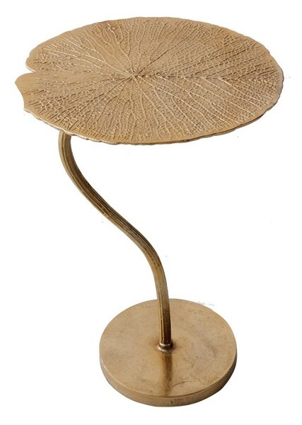 Art-deco stylový příruční stolek Zapalota z kovu ve tvaru listu ve zlaté barvě 40cm