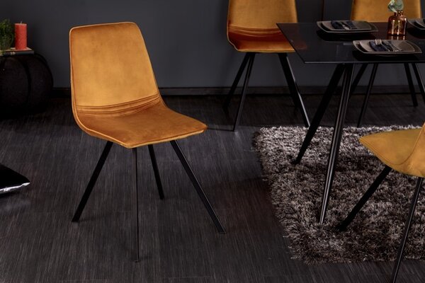 Industriální moderní židle Hartlepool Mustard se sametovým potahem a kovovými nožičkami 83cm