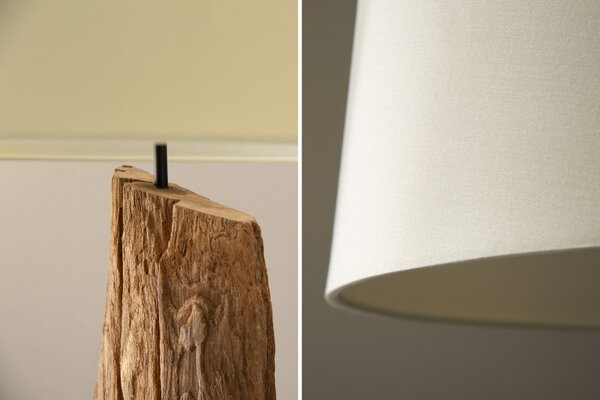 Moderní designová stojací lampa Adelise v etno stylu s dřevěnou podstavou as bílým stínítkem 177cm