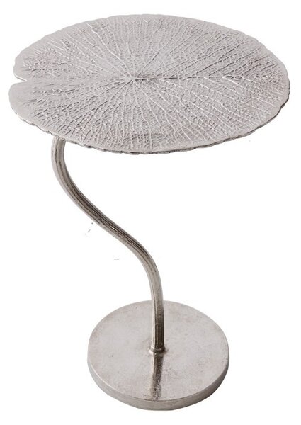 Art-deco stylový příruční stolek Zapalota z kovu ve tvaru listu ve stříbrné barvě 40cm