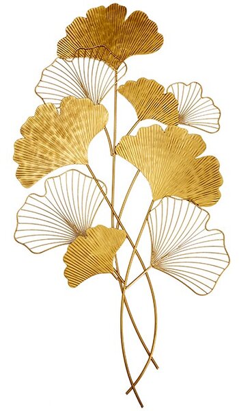 Moderní florální nástěnná kovová dekorace Biloba I zlaté barvy 110cm