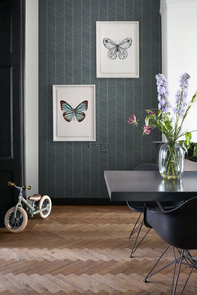 Geometrická vliesová tapeta na zeď, modro-zlatá, 139452, Bloom, Esta Home