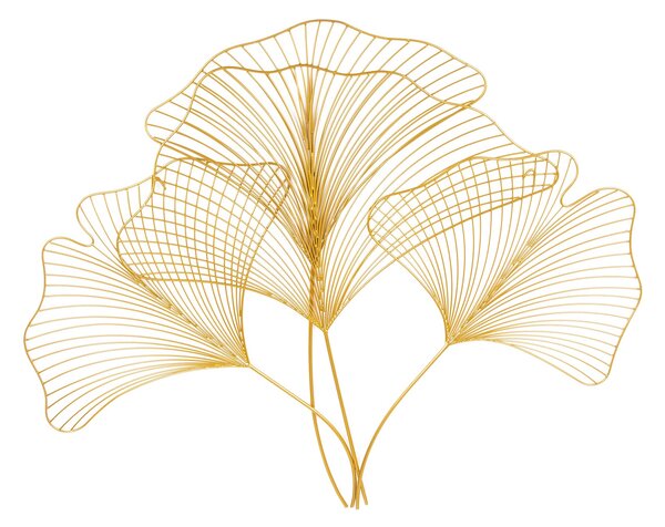 Moderní florální nástěnná kovová dekorace Biloba III zlaté barvy 90cm