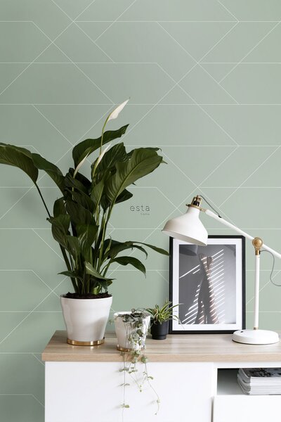 Geometrická vliesová tapeta na zeď, zelená, 139453, Bloom, Esta Home