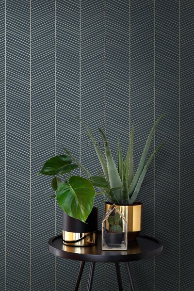 Geometrická vliesová tapeta na zeď, modro-zlatá, 139452, Bloom, Esta Home