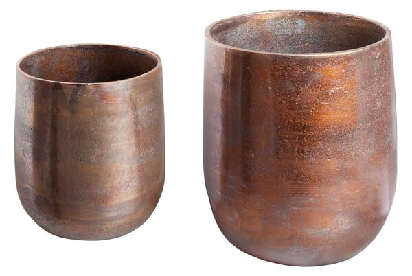Etno designový set bronzových květináčů Auricalco ze slitiny kovu s oblým tělem 25cm