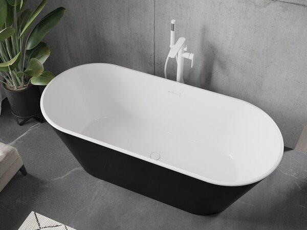Mexen Flavia, volně stojící vana 150 x 75 cm, bílá-černá, bílý přepad, 54031507575-20