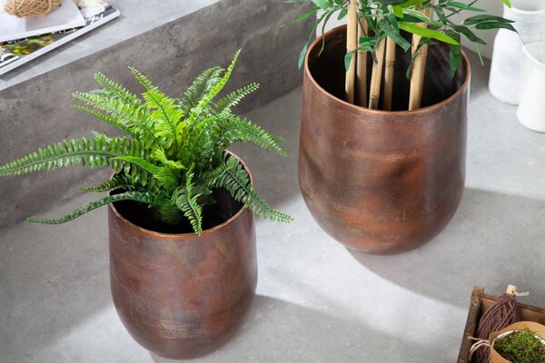 Etno designový set bronzových květináčů Auricalco ze slitiny kovu s oblým tělem 25cm