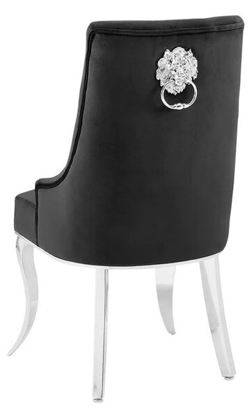 Designová glamour jídelní židle Modern Barock s chromovýma nohama a černým sametovým potahem s klepadlem 100 cm