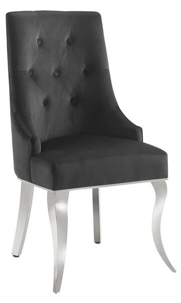 Designová glamour jídelní židle Modern Barock s chromovýma nohama a černým sametovým potahem s klepadlem 100 cm
