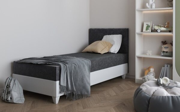 Čalouněná postel s úložným prostorem 90x200 METRA 1 - tmavě šedá / bílá eko kůže, pravé provedení