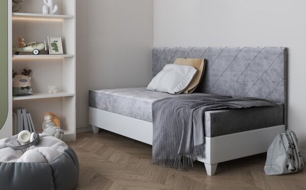 Čalouněná postel s úložným prostorem 90x200 METRA 3 - šedá / bílá eko kůže