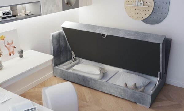 Jednolůžková čalouněná postel s úložným prostorem 90x200 BEGRA 1 - modrá, pravé provedení