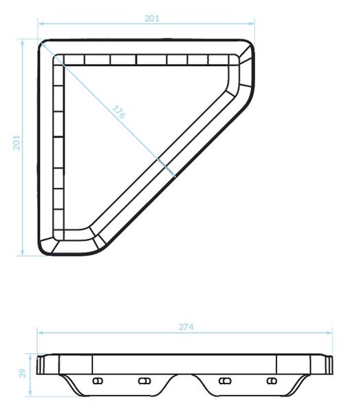 Kuchinox APO, nástěnná rohová polička 201x201x39 mm, černá matná, LAV-AKA_703T