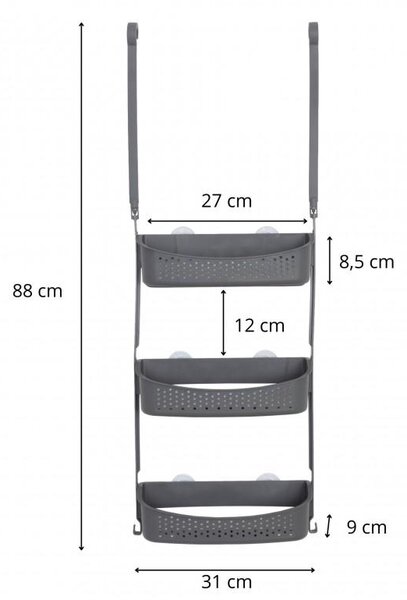Erga Wiki, závěsný organizér do koupelny z PVC, 3 police, šedá, ERG-YKA-CH.WIKI-3-GRY