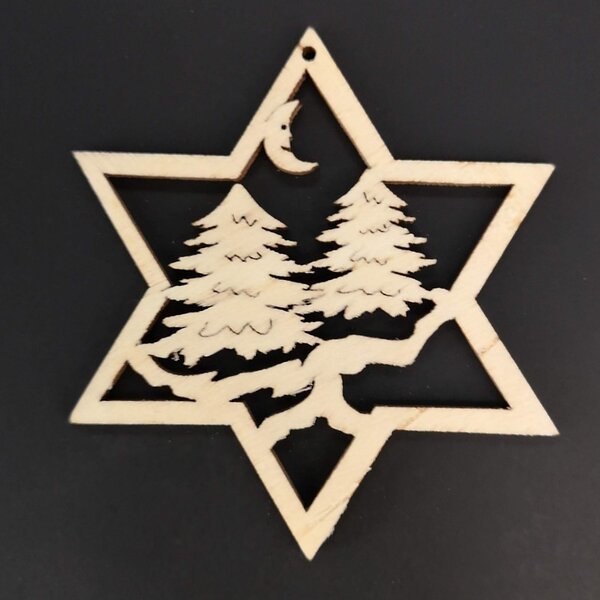 AMADEA Dřevěná ozdoba hvězda se stromy 6 cm