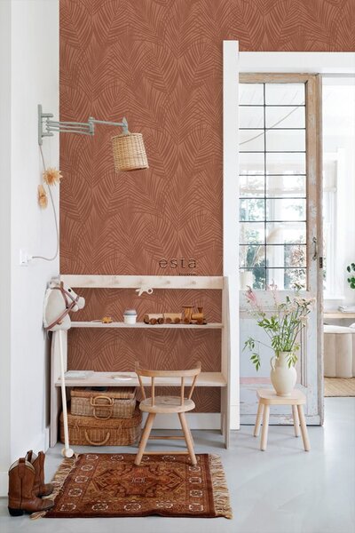 Vliesová tapeta na zeď, palmové listy, hnědá, 139370, Bloom, Esta Home