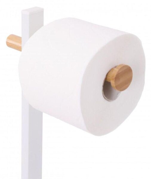 Erga Yami, držák toaletního papíru s WC kartáčem a zásobníkem na papír, bílá-hnědá, ERG-YKA-P.YAMI-WHT