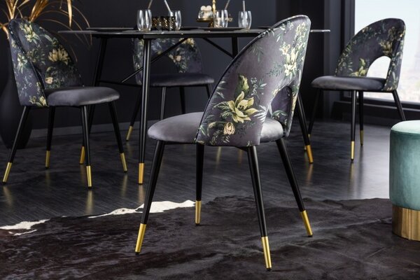 Stylová čalouněná art deco židle Floreque s oválným opěradlem a kovovou konstrukcí v šedém provedení 83cm