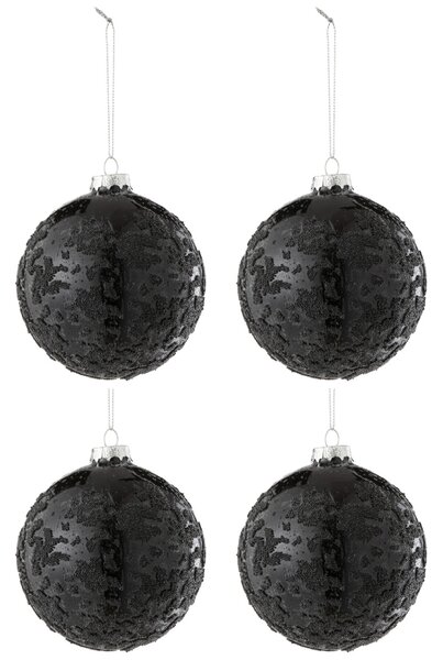 Set čtyř černých skleněných vánočních ozdob J-line Velvet 10 cm