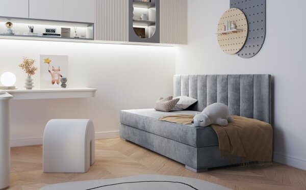 Jednolůžková čalouněná postel s úložným prostorem 90x200 BEGRA 3 - šedá