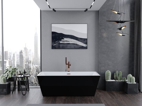 Mexen Lita, volně stojící vana 170 x 75 cm, bílá-černá, měděný přepad, 52121707575-65