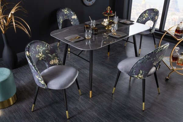 Stylová čalouněná art deco židle Floreque s oválným opěradlem a kovovou konstrukcí v šedém provedení 83cm