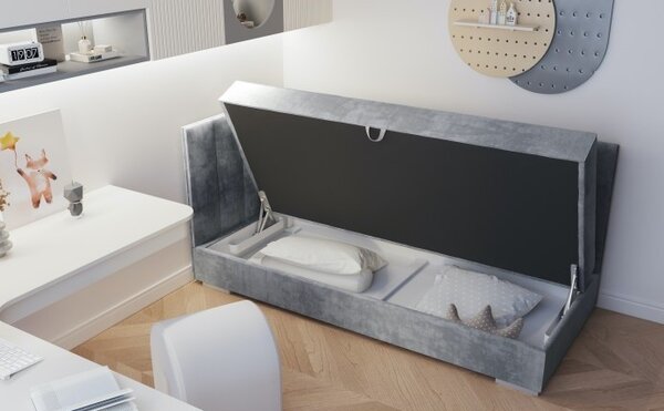 Jednolůžková čalouněná postel s úložným prostorem 90x200 BEGRA 3 - šedá