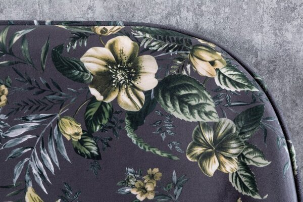 Moderní art-deco čalouněná lavice Floreque do předsíně s šedým sametovým potahem s florálním motivem 130cm