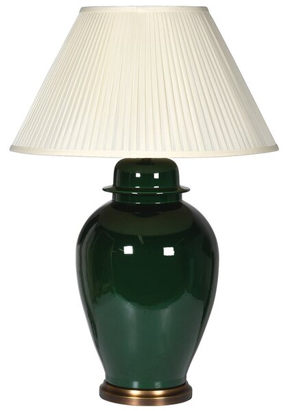 Art deco vysoká porcelánová zeleno-bílá stolní lampa Grande s podstavou zlaté barvy a řaseným stínítkem 89cm