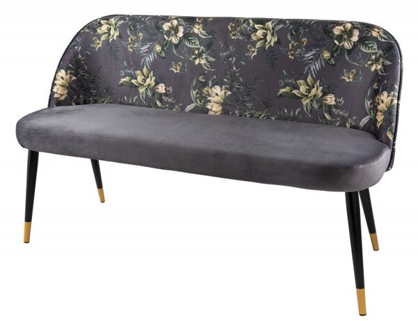 Moderní art-deco čalouněná lavice Floreque do předsíně s šedým sametovým potahem s florálním motivem 130cm