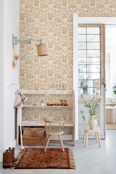 Květinová vliesová tapeta na zeď, béžová, 139566, Bloom, Esta Home