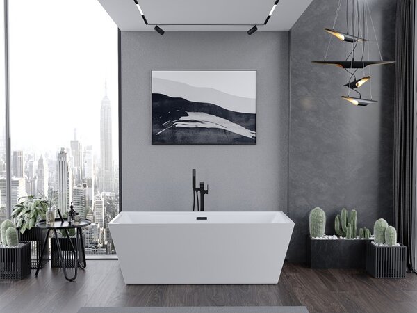 Mexen Lita, volně stojící vana 170 x 75 cm, bílá, černý matný přepad, 52121707500-70