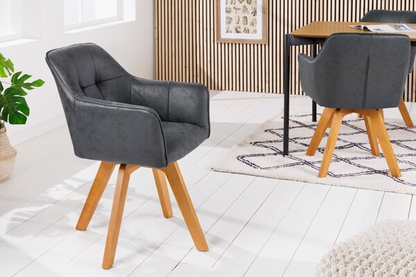 Moderní designová židle Devon s antickým šedým čalouněním as hnědým dřevěnýma nohama 83cm